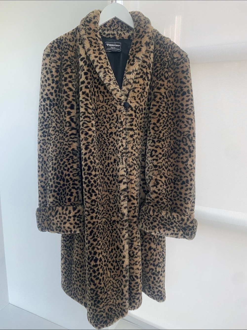 Vintage 80s Faux Fur Leopard Print Coat by Furrocious / Princess Garment Ltd XL